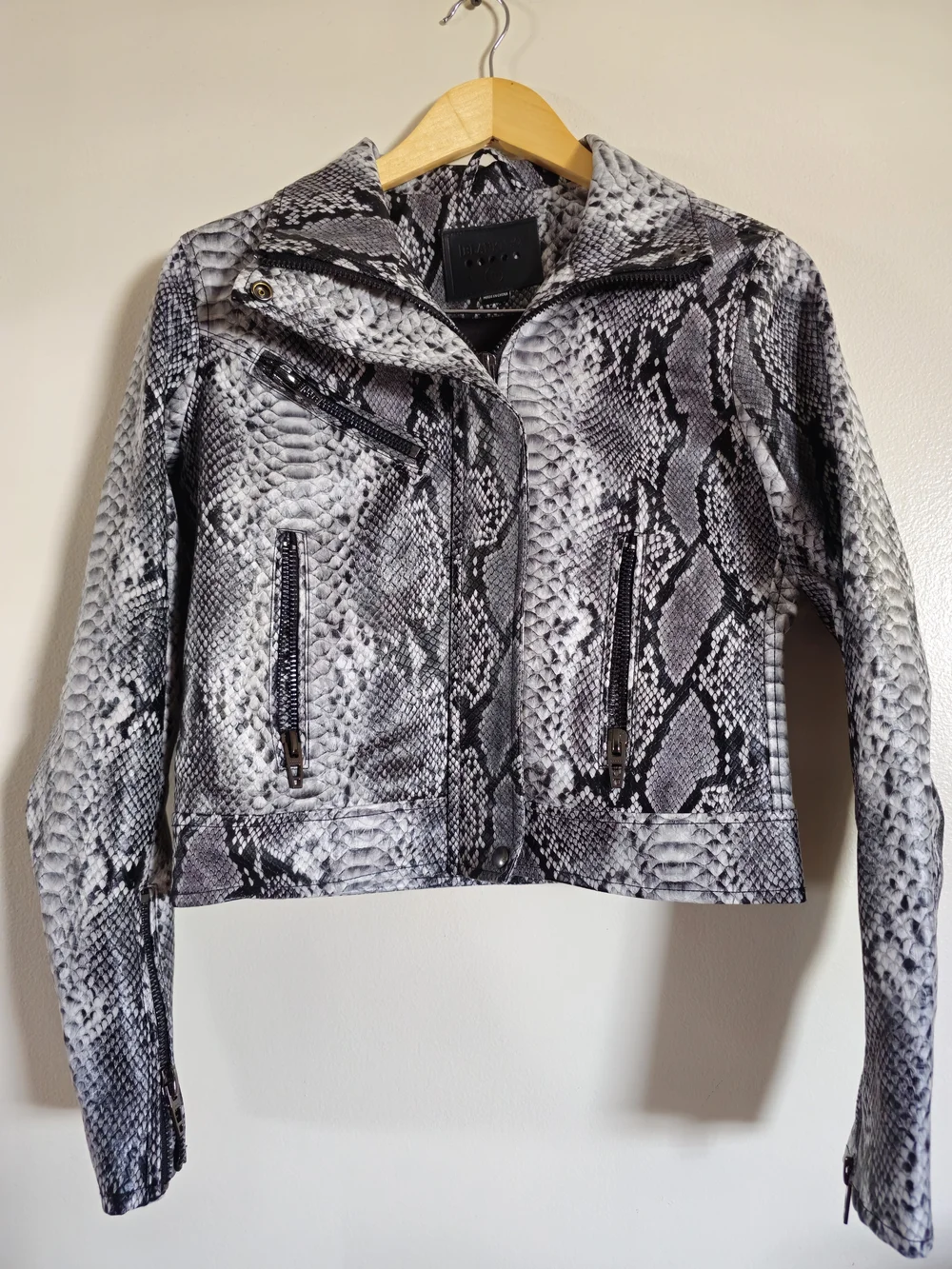Blank NYC Gray Snake-Print Moto Jacket